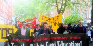 Students from ULU and their supporters marching to show their determination to defend their union