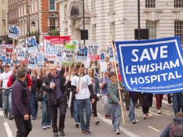 Save Lewisham Hospital campaign banner on last Saturday’s demonstration in London against the NHS cuts
