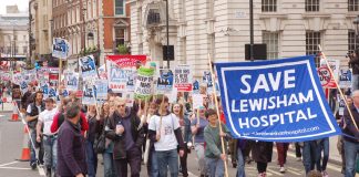 Save Lewisham Hospital campaign banner on last Saturday’s demonstration in London against the NHS cuts