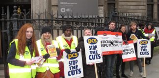 PCS workers picket line outside the National Portrait Gallery earlier this year