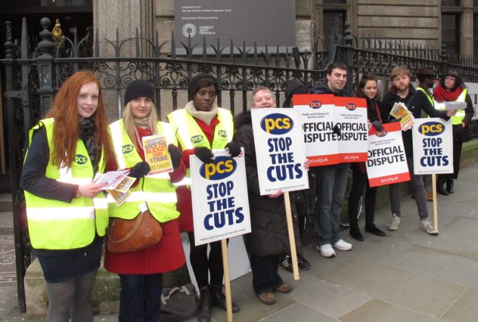PCS workers picket line outside the National Portrait Gallery earlier this year