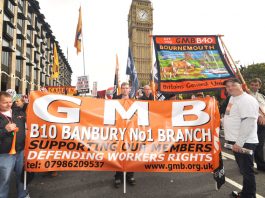 GMB Banbury branch banner ‘Defending Workers Rights’