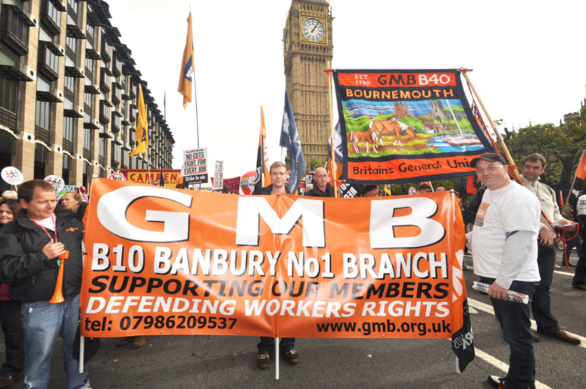 GMB Banbury branch banner ‘Defending Workers Rights’