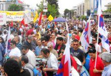 Part of the huge general strike rally last Thursday on the duel carriageway outside the occupied ERT in Athens