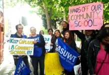 Staff of Copland School in Wembley last month campaigning against it becoming an Academy