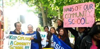 Staff of Copland School in Wembley last month campaigning against it becoming an Academy