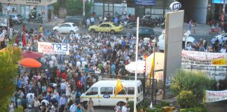 Celebrations outside the ERT station after the Greek High Court ordered the ending of the closure