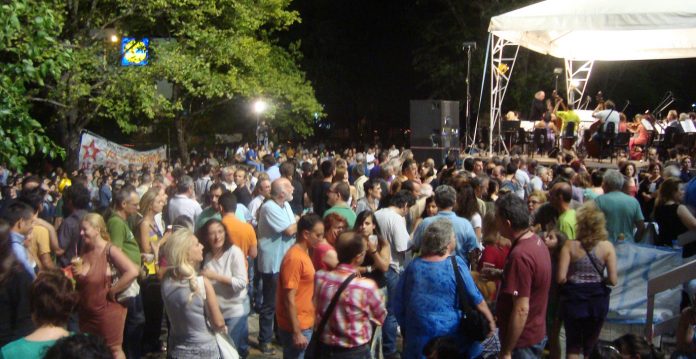 Workers listening to a classical music concert at the ERT grounds last Friday night