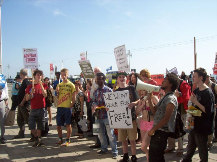 Young Socialists lobbying the TUC Congress in September last year. Chancellor Osborne has announced an expansion of the National Citizens Service – a labour front for 16-17 year olds