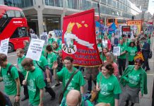 Teachers marching in London on Tuesday against the Coalition’s attacks on their jobs, pay and conditions