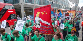 Teachers marching in London on Tuesday against the Coalition’s attacks on their jobs, pay and conditions