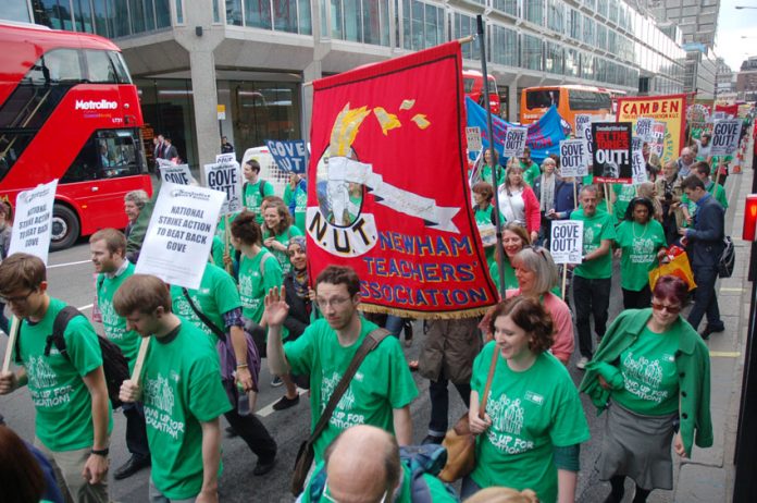 Teachers marching in London on Tuesday against the Coalition’s attacks on their jobs, pay and conditions