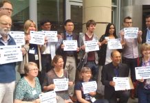 Doctors and medical students demonstrate outside the BMA ARM in support of Bahraini medical workers who are being jailed and tortured for fighting for their democratic rights