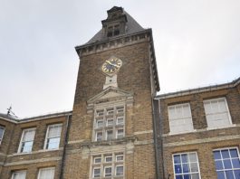 The clock tower at Chase Harm Hospital was occupied after the end of the march to the hospital on February 2nd