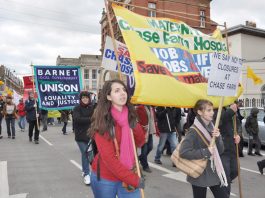 Midwives banner on the North East London Council of Action demonstration in Enfield to keep open Chase Farm Hospital
