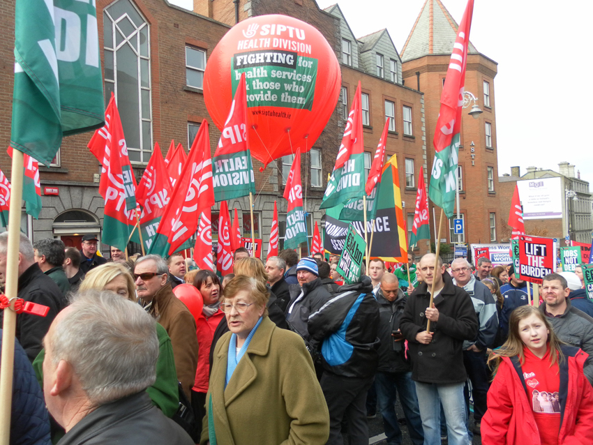 SIPTU members on the 100,000-strong February 9th Dublin demonstration against paying for the bankers’ crisis