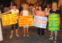 A group of nursery school teachers protesting on Monday night