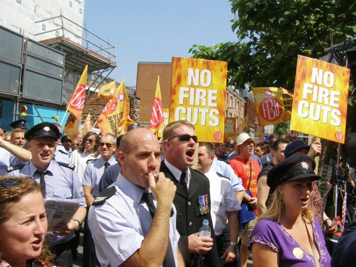 A section of the big firefighters’ lobby of the London Fire Authority in Waterloo yesterday
