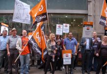 GMB demonstration outside the London Tribunals Office yesterday morning demanding the Tribunal charges be withdrawn