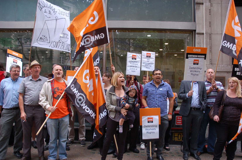 GMB demonstration outside the London Tribunals Office yesterday morning demanding the Tribunal charges be withdrawn