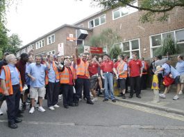 Pickets out in force at Hampstead Delivery office during strike action in August 2009
