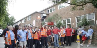 Pickets out in force at Hampstead Delivery office during strike action in August 2009