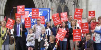 An enthusiastic picket outside the High Court yesterday morning. They are determined to continue the battle to stop the coalition destroying the NHS