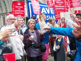 ‘A SLAP IN THE FACE FOR HUNT’ – caught out acting ‘unlawfully’ Celebrations outside the High Court on Wednesday after services were saved from closure at Lewisham Hospital