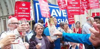 Celebrations outside the High Court on Wednesday after services were saved from closure at Lewisham Hospital