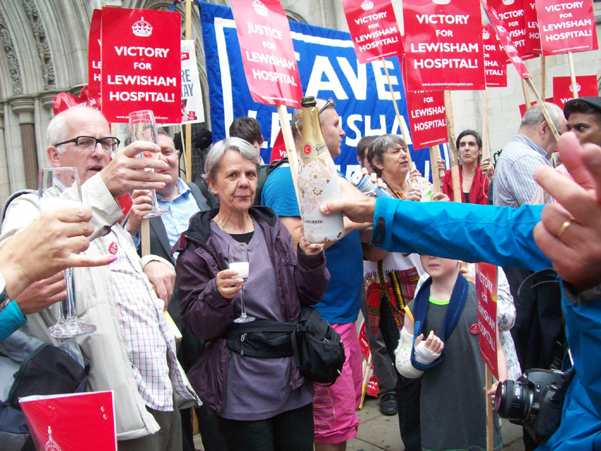 Celebrations outside the High Court on Wednesday after services were saved from closure at Lewisham Hospital