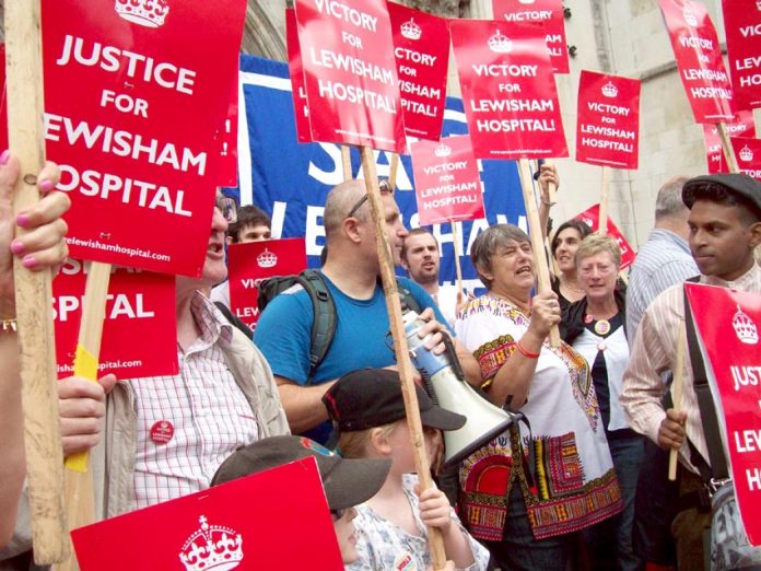 Campaigners to keep Lewisham Hospital open celebrate the High Court’s decision that Health Secretary Hunt was breaking the law with his decision to run down the A&E and other departments in the hospital