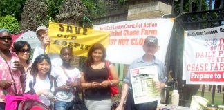 ‘We’re not going to let them close our A&E in November’ say Enfield residents outside Chase Farm Hospital yesterday