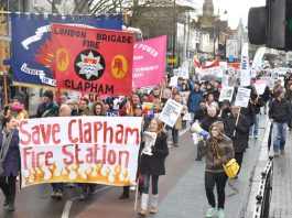Local community turns out on a demonstration in March to stop the closure of Clapham fire station in south London