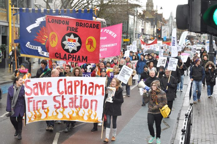 Local community turns out on a demonstration in March to stop the closure of Clapham fire station in south London