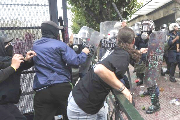 Riot police attacking workers in Athens – the Greek state is very much bodies of armed men