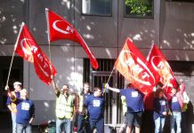 Boris Bikes strikers on the picket line in Islington, north London yesterday morning – they continue their strike until 10.00pm tonight