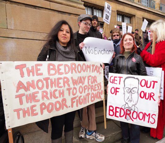 One of the many protests against the hated ‘Bedroom Tax’ that is putting many families into poverty