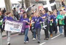 Unison members demonstrating against government plans for local pay on the TUC march last October 2012. Such protests could be criminalised under the Lobbying Bill