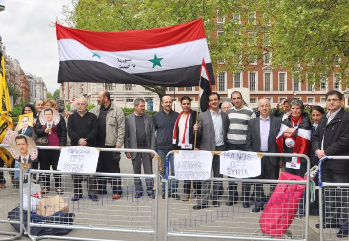Syrians demonstrate outside the US embassy in May against foreign intervention and imperialist support for terror gangs