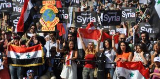 Saturday’s demonstration in London which demanded all attacks on Syria must halt immediately