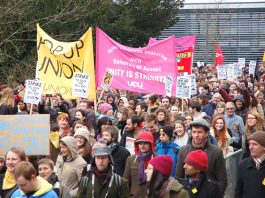 Demonstration at the University of Sussex which was occupied in defence of staff jobs and against zero-hours contracts