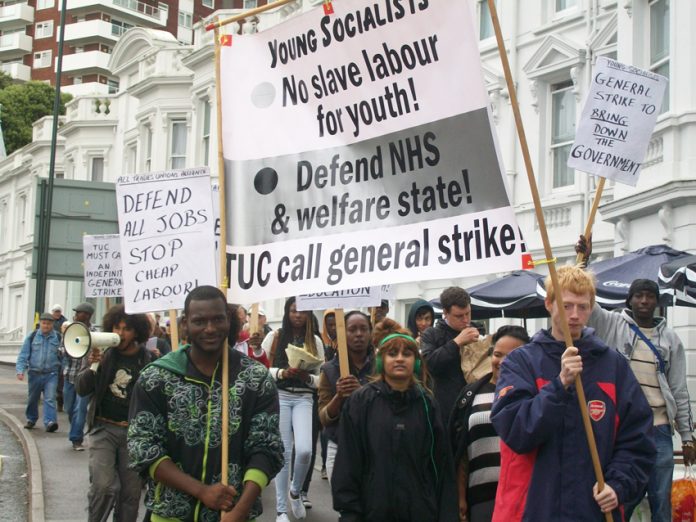 Young Socialists marching on Sunday in Bournemouth to the TUC Congress