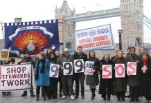Lobby of London Mayor Johnson’s office against the violent attack on all the emergency services in February