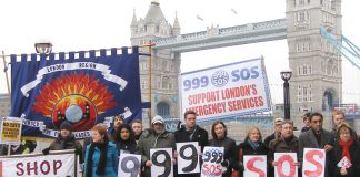 Lobby of London Mayor Johnson’s office against the violent attack on all the emergency services in February