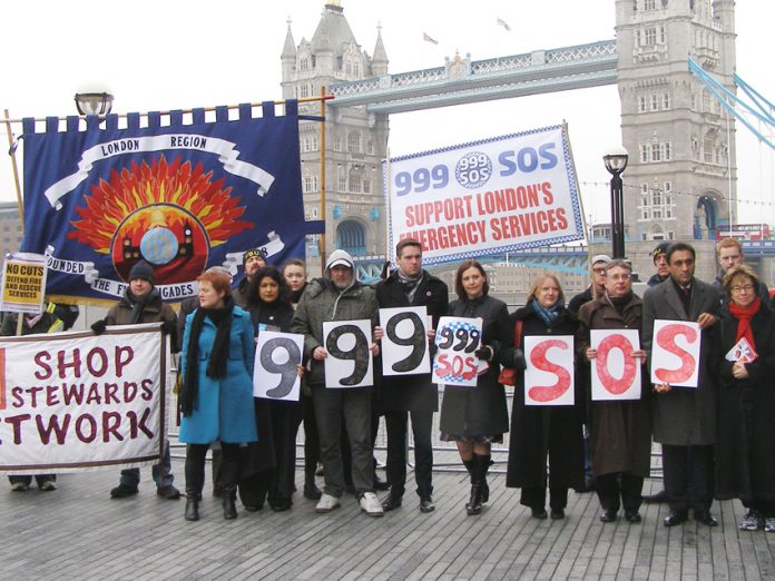 Lobby of London Mayor Johnson’s office against the violent attack on all the emergency services in February