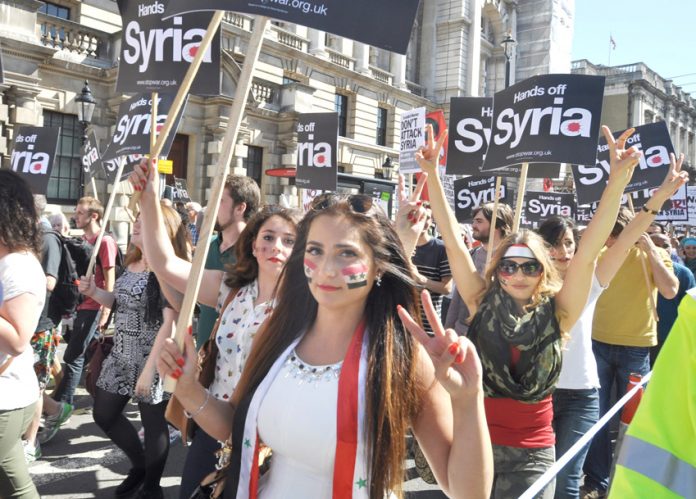 Syrian girls defiant on the London demonstration on August 31 against military intervention