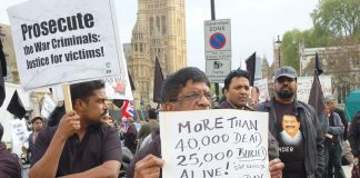 Tamils at a rally in London in May 2010 the anniversary of the Sri Lankan army massacre of over 40,000 Tamils at Mullivaikkal
