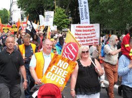 4-HR NATIONAL FIRE STRIKE TOMORROW – anger over Scotland’s exclusion Firefighters and local residents marched through Angel Islington to the threatened Clerkenwell Fire Station in June