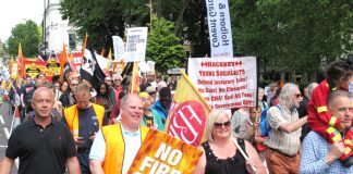 Firefighters and local residents marched through Angel Islington to the threatened Clerkenwell Fire Station in June