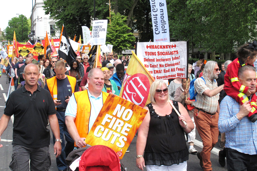 Firefighters and local residents marched through Angel Islington to the threatened Clerkenwell Fire Station in June